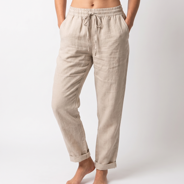 Women's Linen Drawstring Pants Elastic Waist Tapered Leg Casual