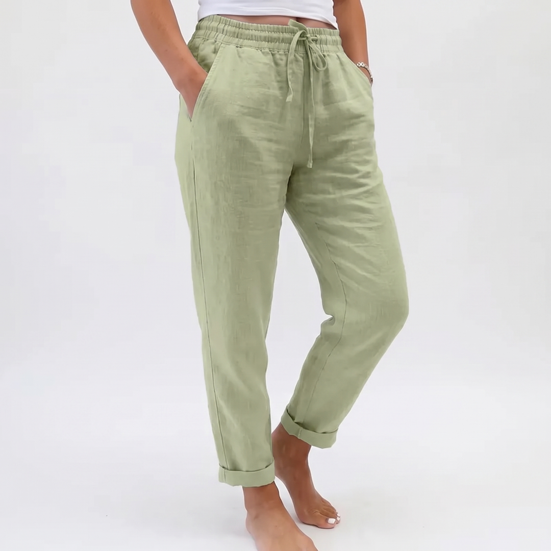 Women's Linen Drawstring Pants Elastic Waist Tapered Leg Casual