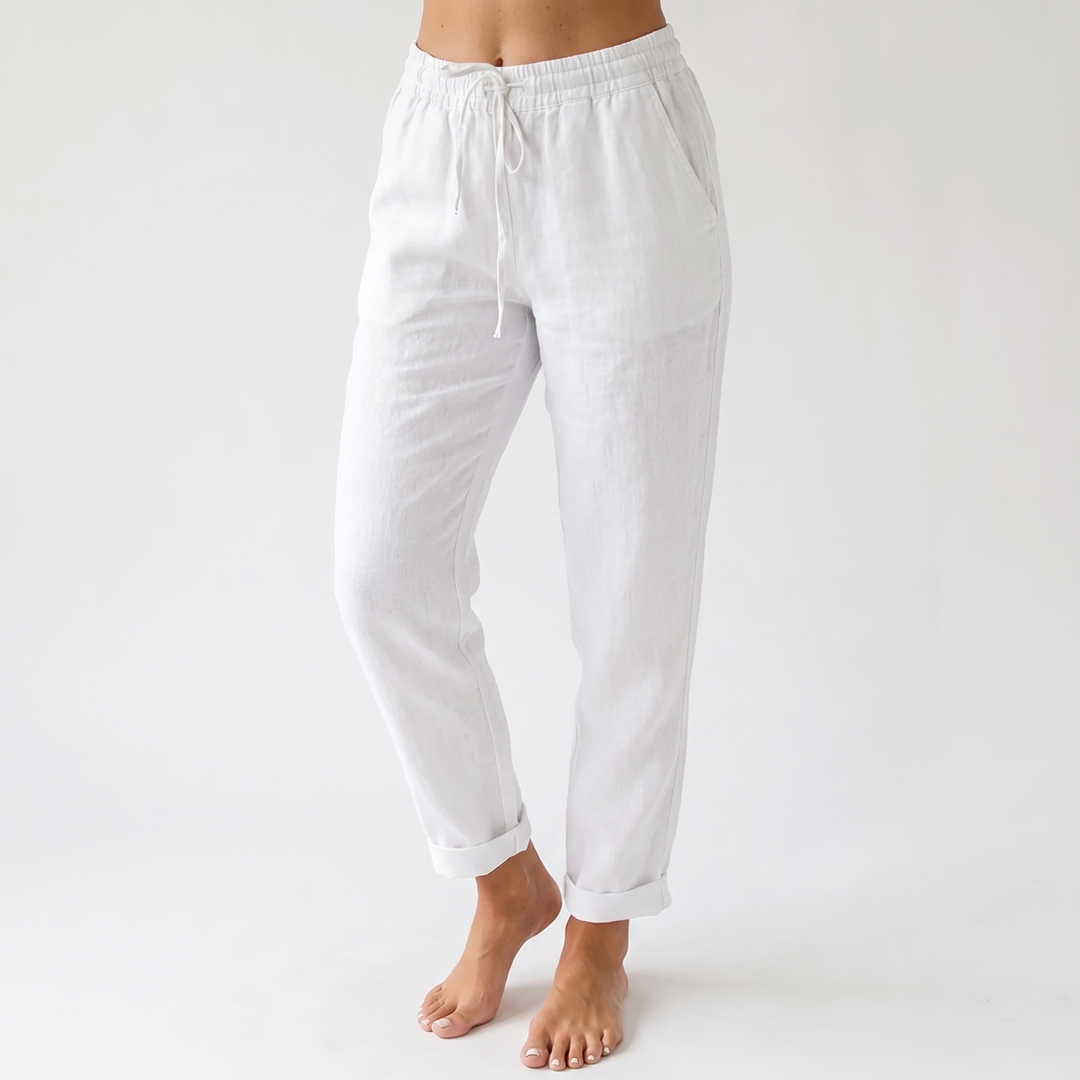 Women's Linen Drawstring Pants Elastic Waist Tapered Leg Casual
