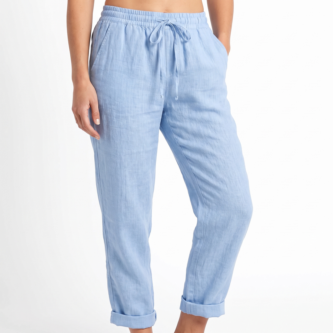 Women's Linen Drawstring Pants Elastic Waist Tapered Leg Casual