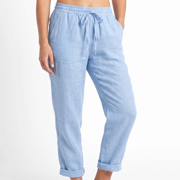 Women's Linen Drawstring Pants Elastic Waist Tapered Leg Casual