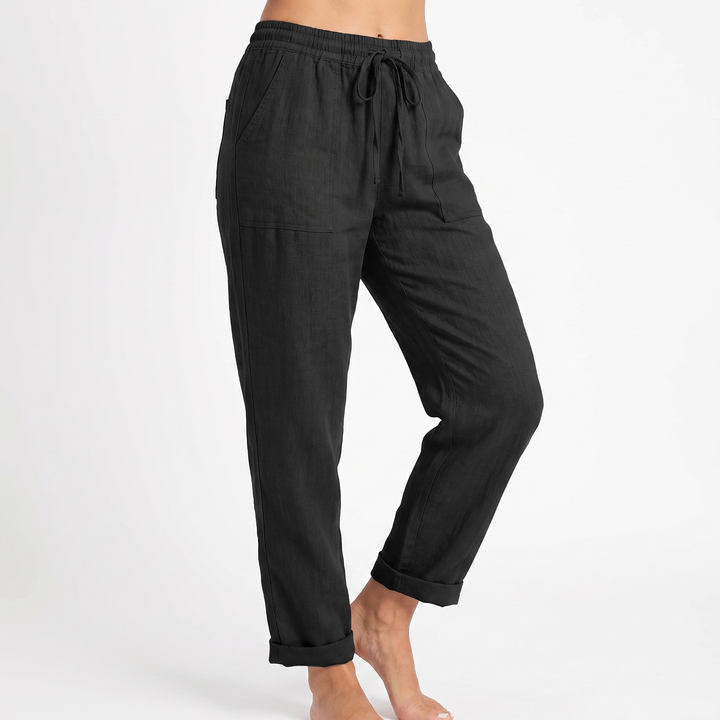 Women's Linen Drawstring Pants Elastic Waist Tapered Leg Casual