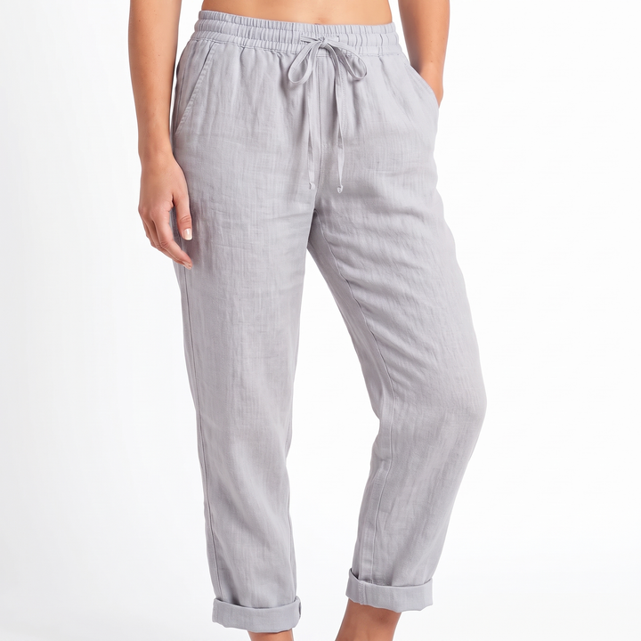 Women's Linen Drawstring Pants Elastic Waist Tapered Leg Casual