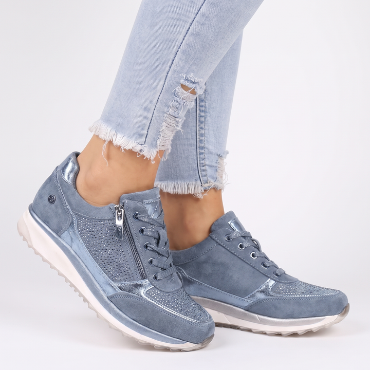 Women's Platform Sneakers Side Zip Lace-Up Casual Walking Shoes
