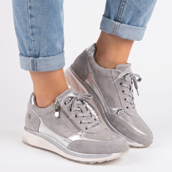Women's Platform Sneakers Side Zip Lace-Up Casual Walking Shoes