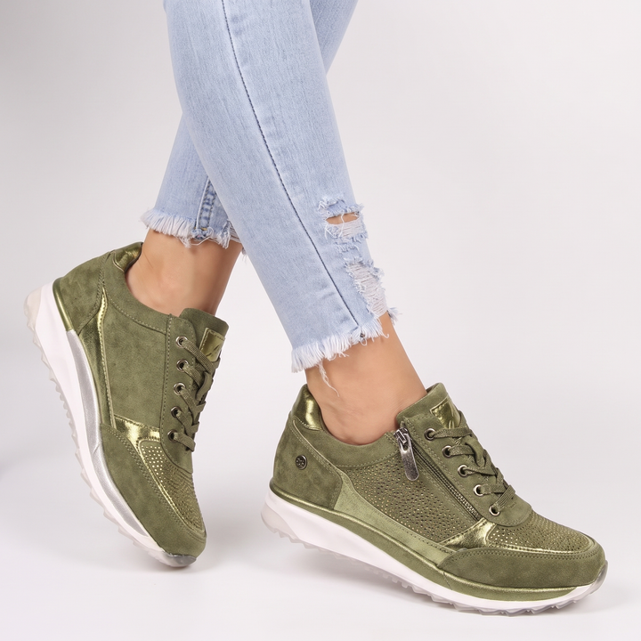 Women's Platform Sneakers Side Zip Lace-Up Casual Walking Shoes