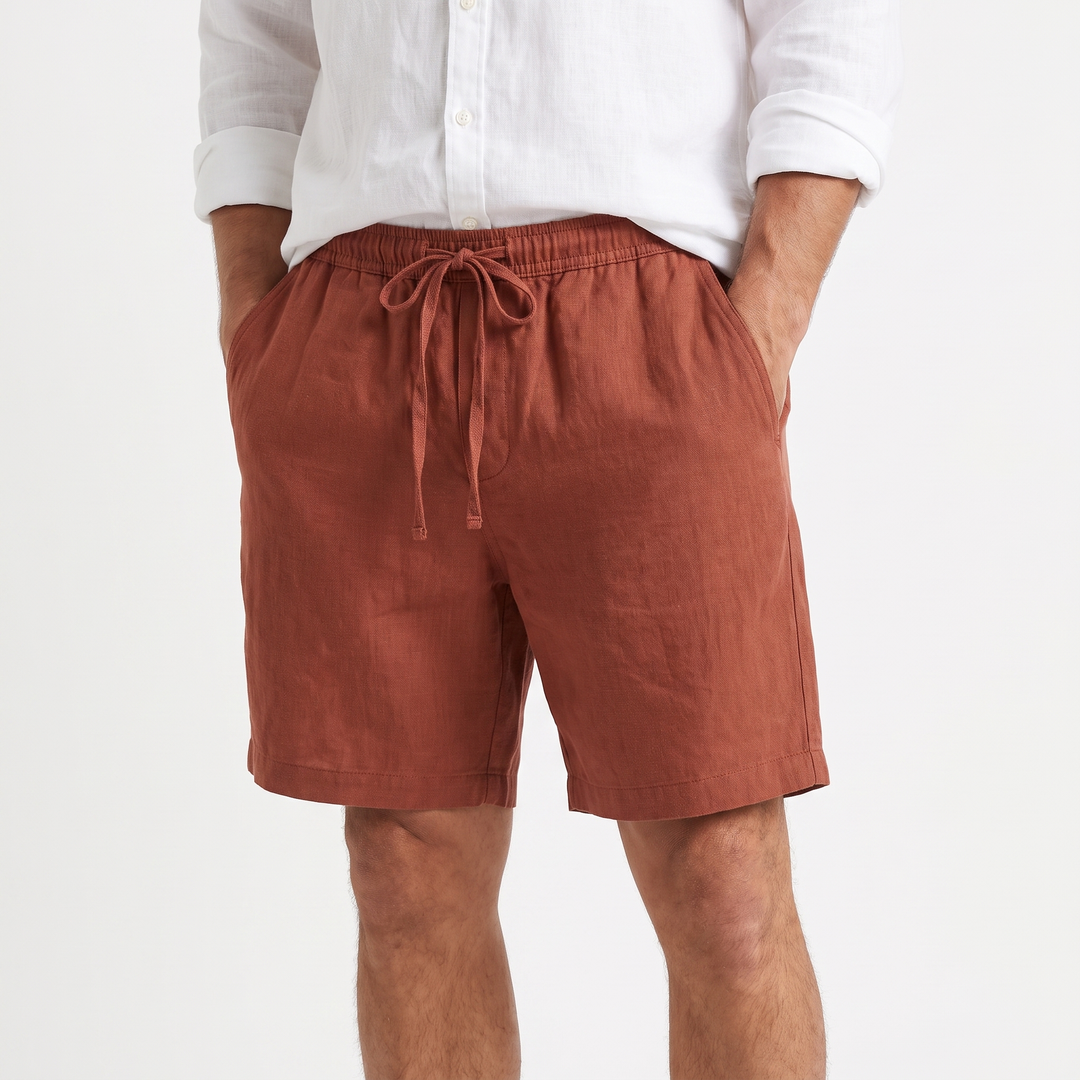 Men's Linen Drawstring Shorts Elastic Waist Casual Summer