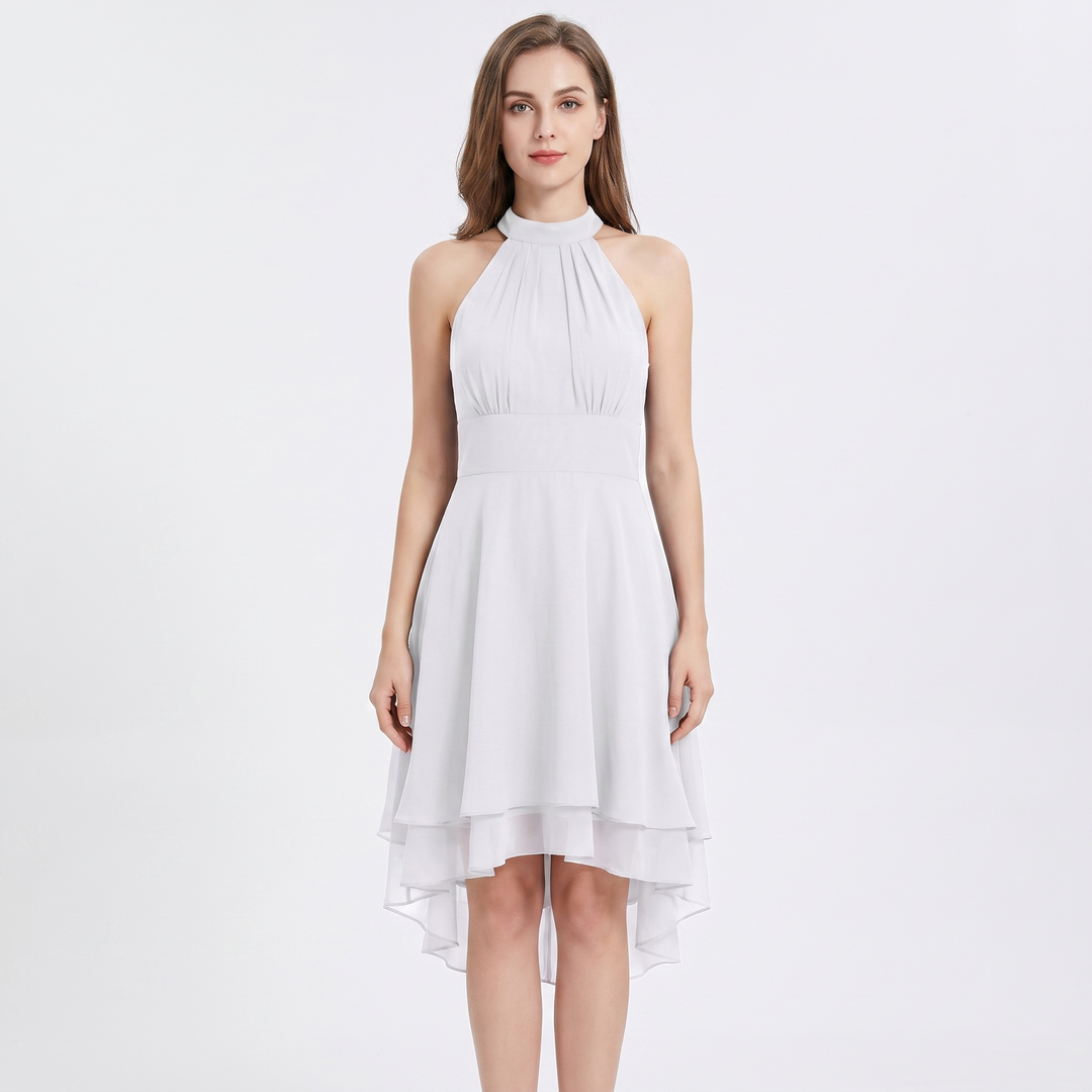 Women's Halter Neck Chiffon Dress High Low Hem Cocktail Party