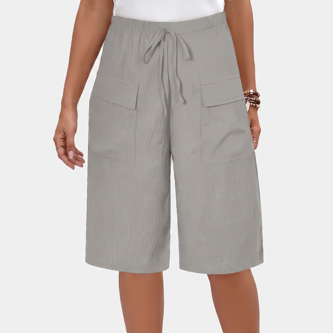 Women's Wide Leg Cargo Shorts Drawstring Waist Cotton Casual