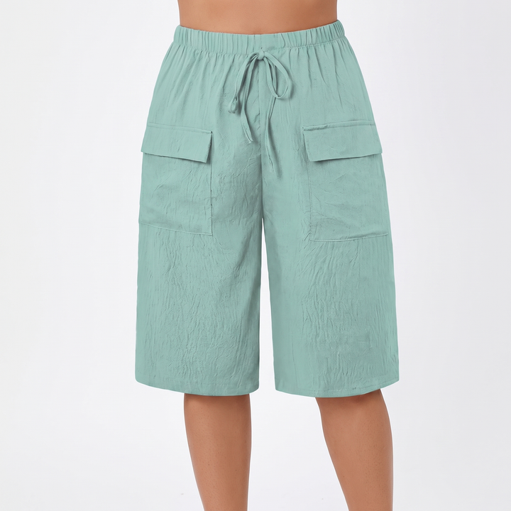 Women's Wide Leg Cargo Shorts Drawstring Waist Cotton Casual