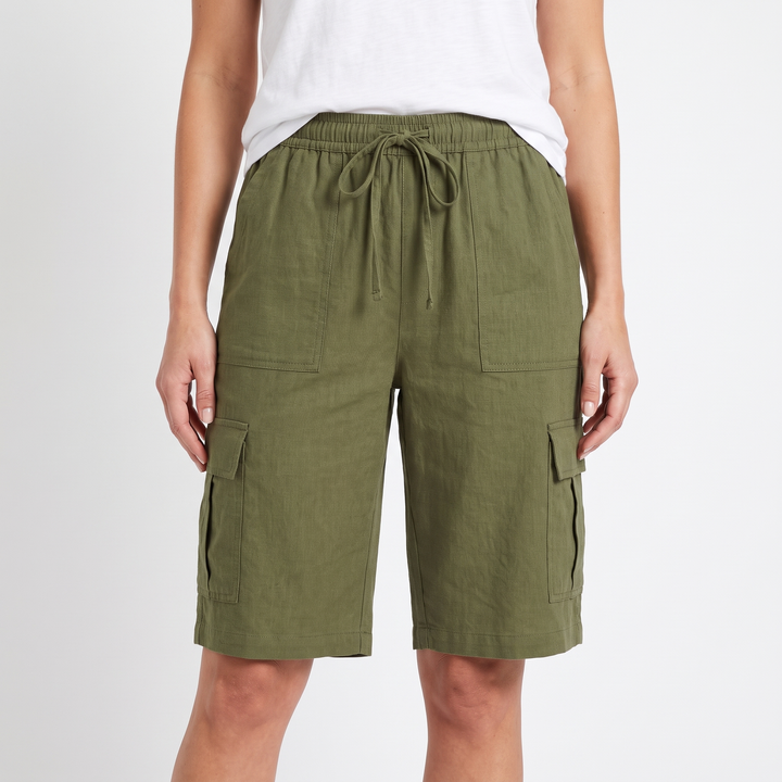 Women's Wide Leg Cargo Shorts Drawstring Waist Cotton Casual