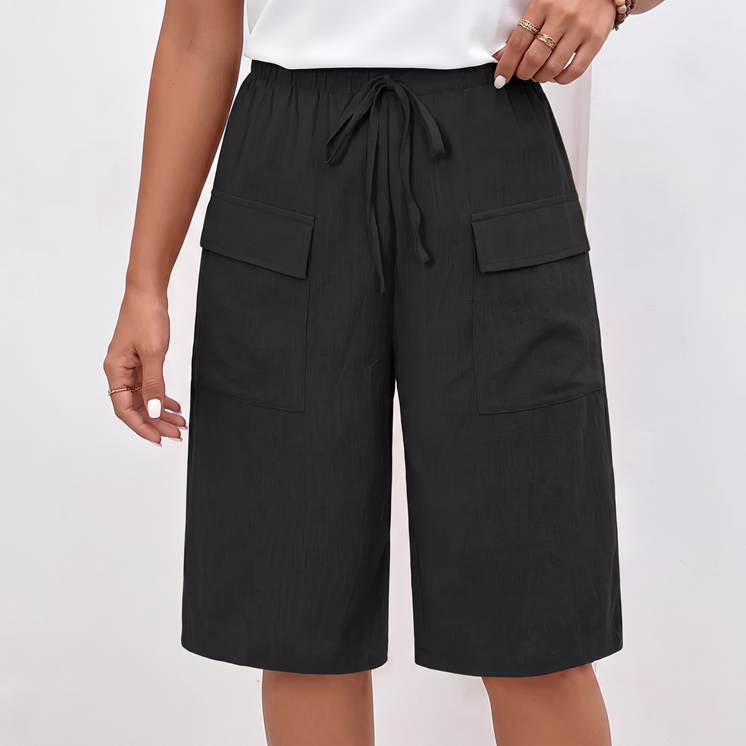 Women's Wide Leg Cargo Shorts Drawstring Waist Cotton Casual