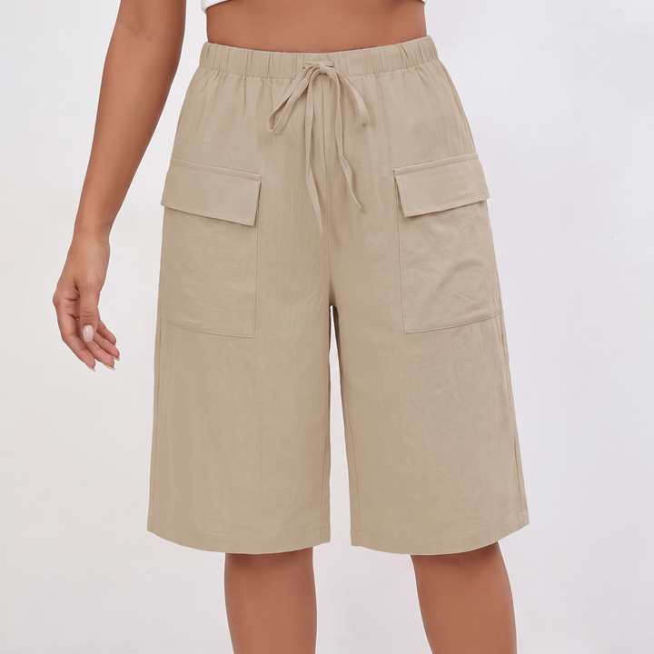 Women's Wide Leg Cargo Shorts Drawstring Waist Cotton Casual