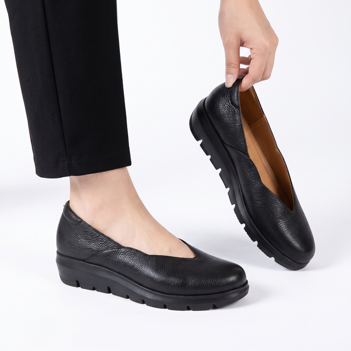 Women's Leather Wedge Loafers Slip-On Round Toe Comfort Flats