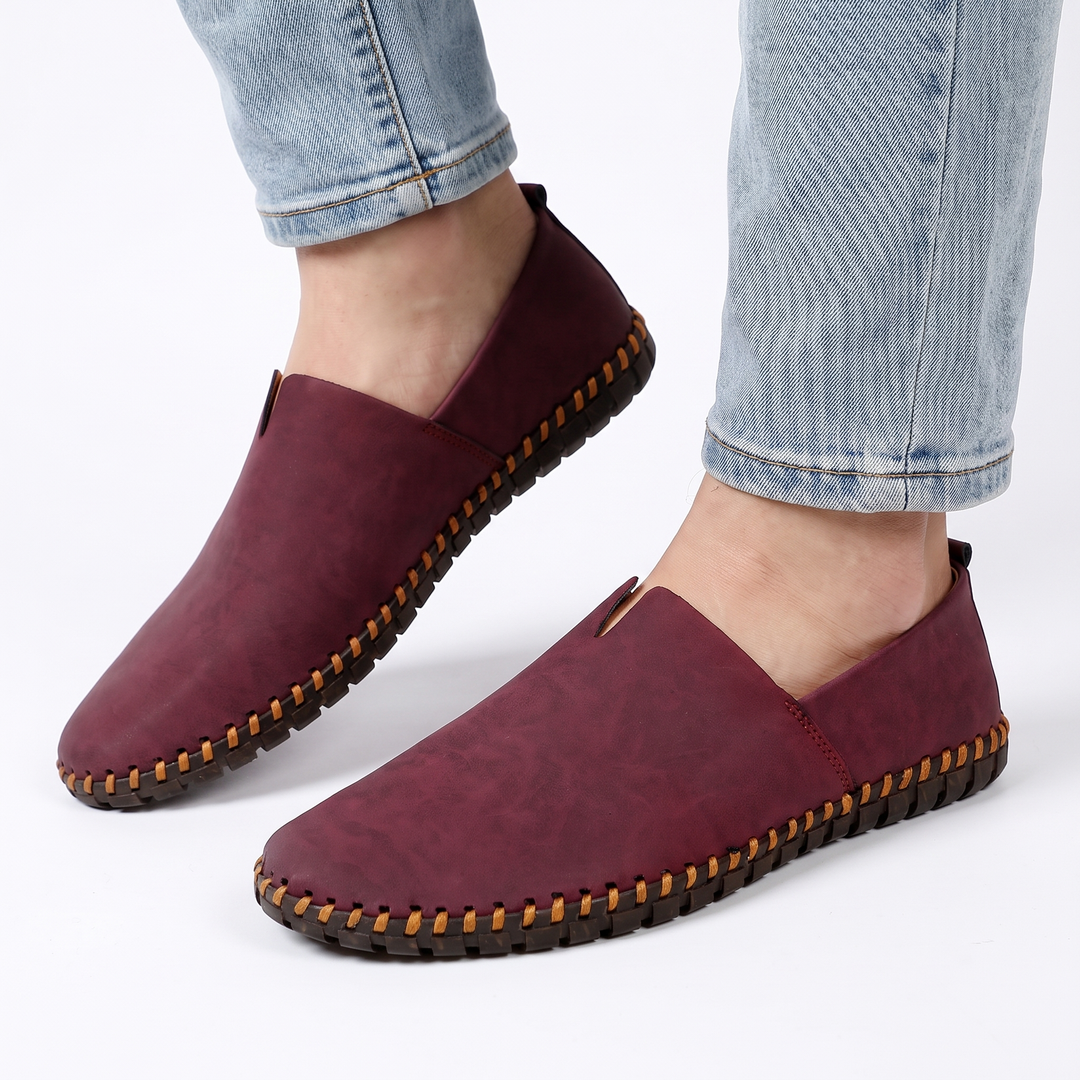 Men's Leather Slip-On Loafers Contrast Stitch Driving Shoes