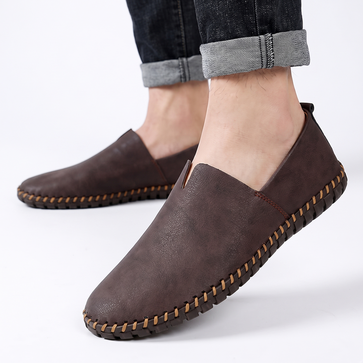 Men's Leather Slip-On Loafers Contrast Stitch Driving Shoes
