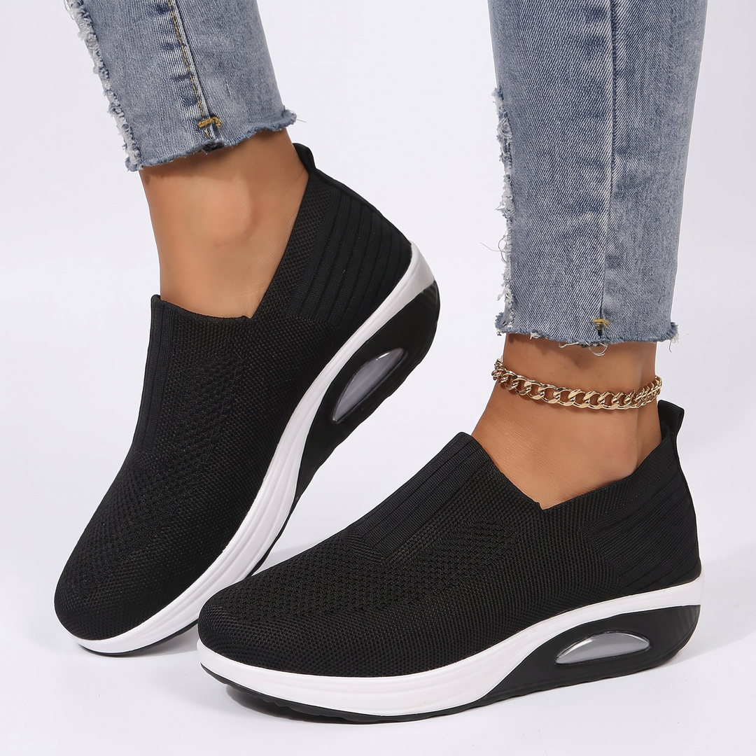 Women's Slip-On Platform Sneakers Knit Air Cushion Shoes