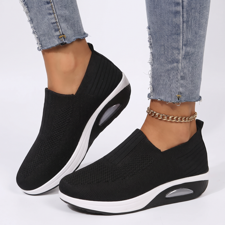 Women's Slip-On Platform Sneakers Knit Air Cushion Shoes
