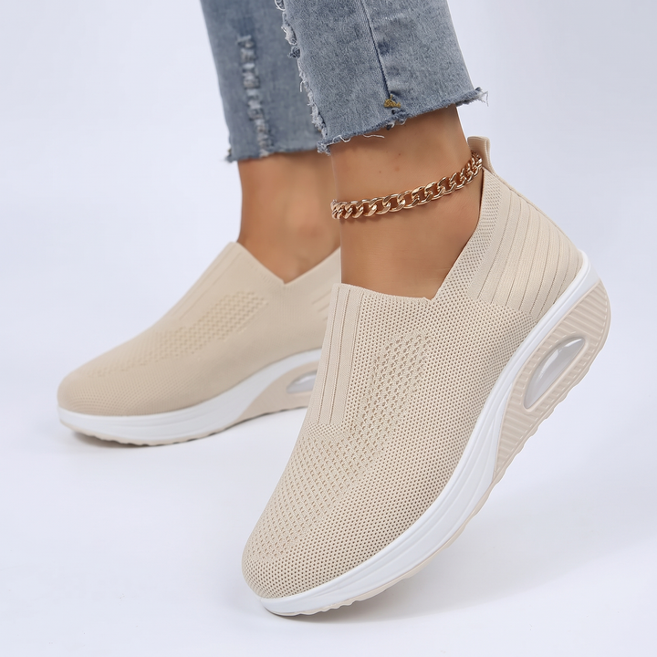 Women's Slip-On Platform Sneakers Knit Air Cushion Shoes