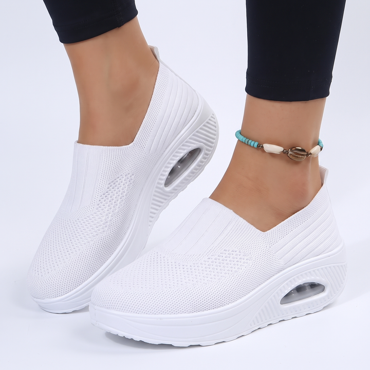 Women's Slip-On Platform Sneakers Knit Air Cushion Shoes