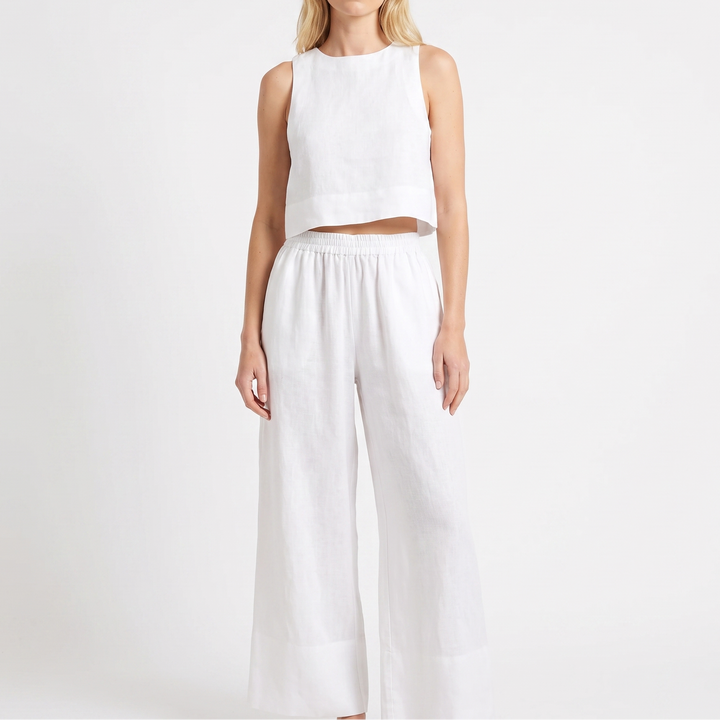 Women's Linen Two-Piece Set Crop Tank Wide Leg Pants