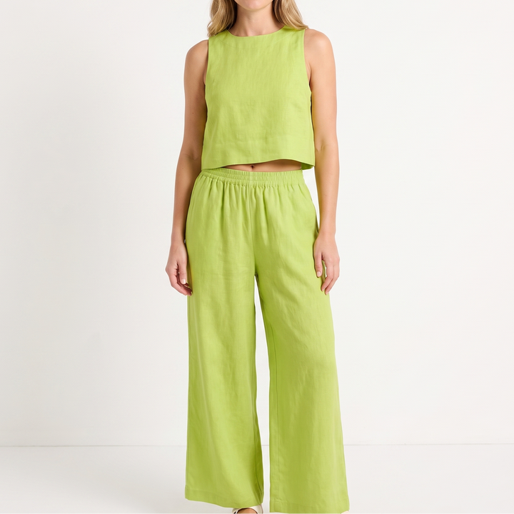 Women's Linen Two-Piece Set Crop Tank Wide Leg Pants