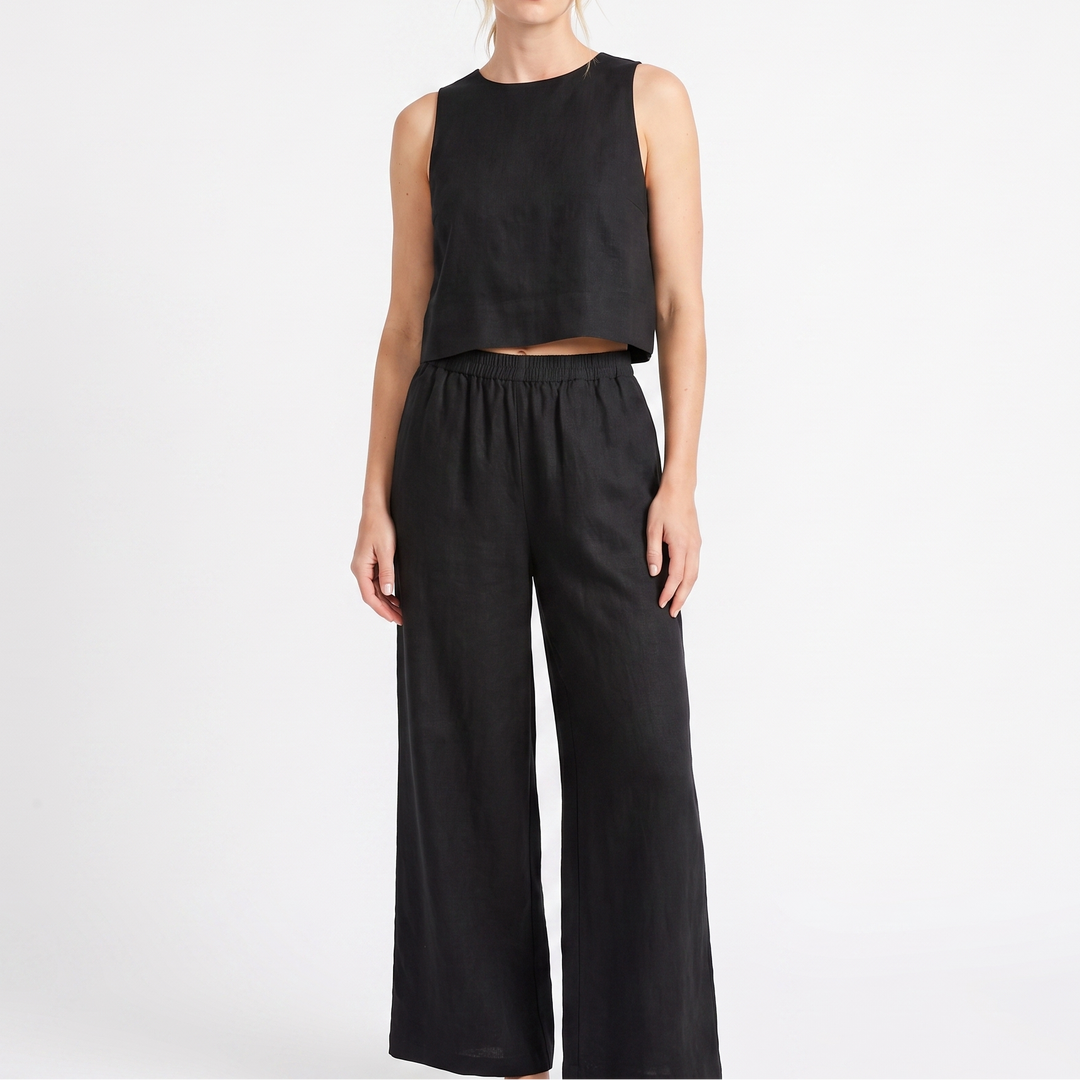 Women's Linen Two-Piece Set Crop Tank Wide Leg Pants