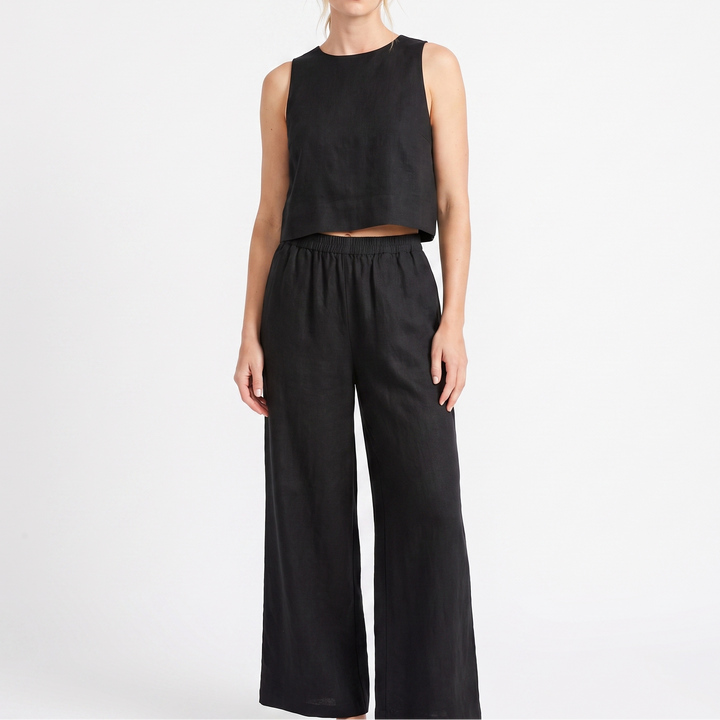 Women's Linen Two-Piece Set Crop Tank Wide Leg Pants