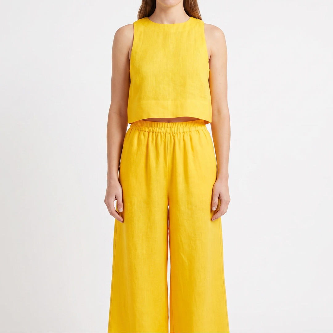 Women's Linen Two-Piece Set Crop Tank Wide Leg Pants