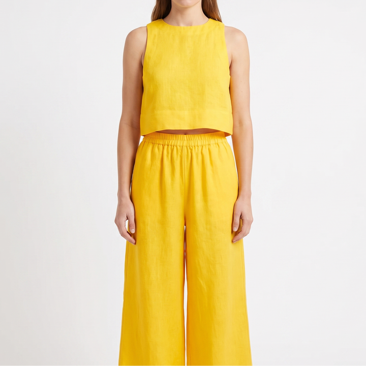 Women's Linen Two-Piece Set Crop Tank Wide Leg Pants