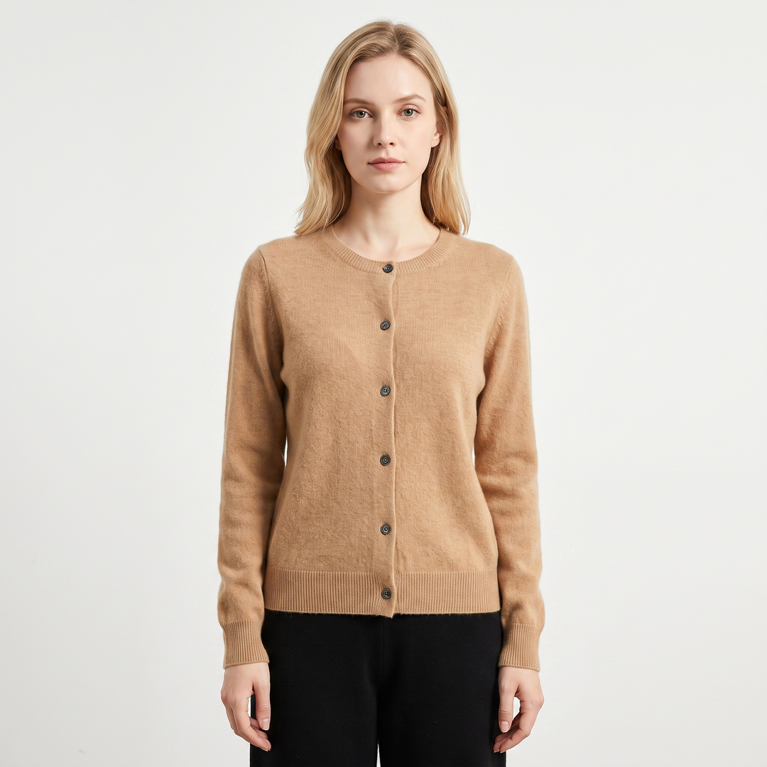 Women's Wool Knit Cardigan Crew Neck Button-Up Long Sleeve Sweater