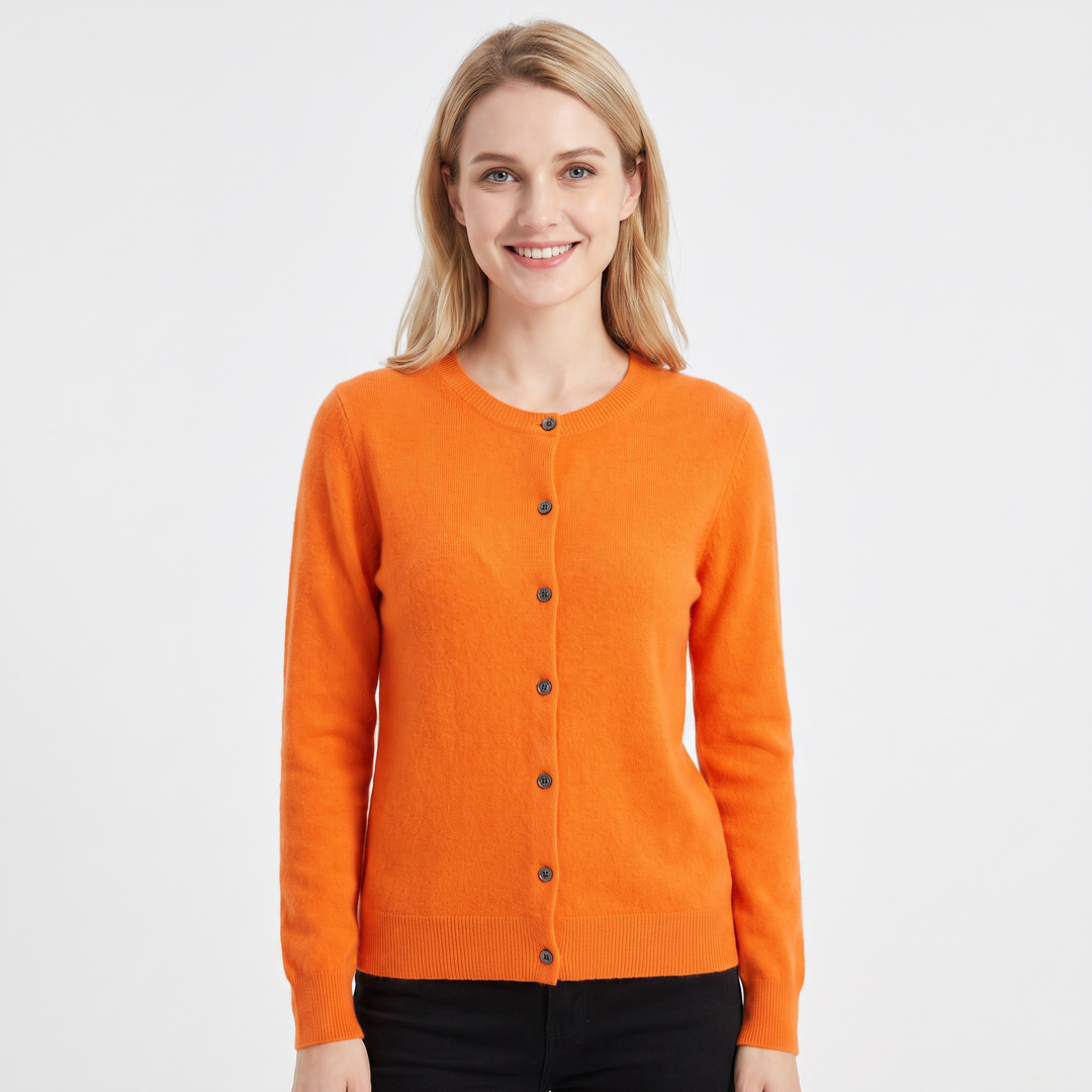 Women's Wool Knit Cardigan Crew Neck Button-Up Long Sleeve Sweater