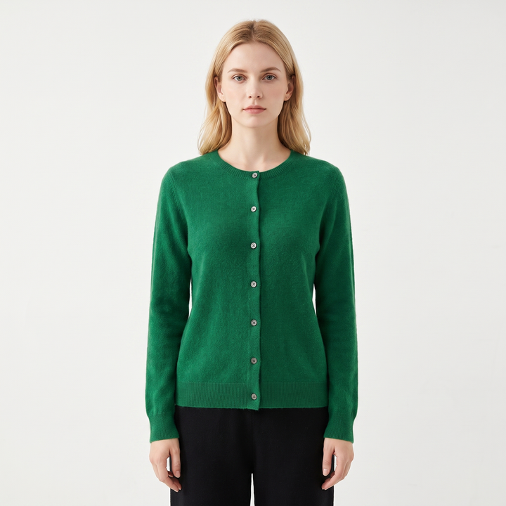 Women's Wool Knit Cardigan Crew Neck Button-Up Long Sleeve Sweater