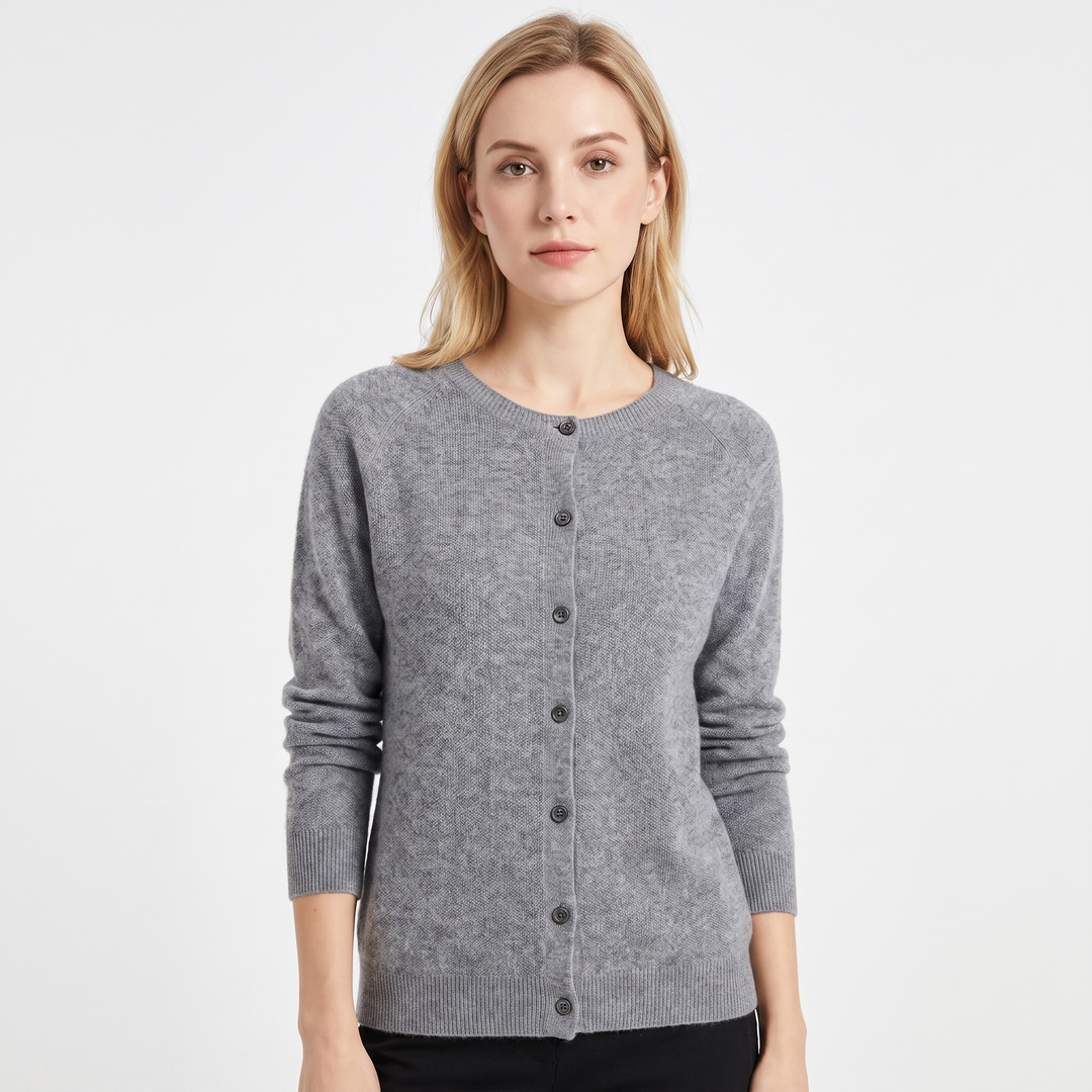 Women's Wool Knit Cardigan Crew Neck Button-Up Long Sleeve Sweater