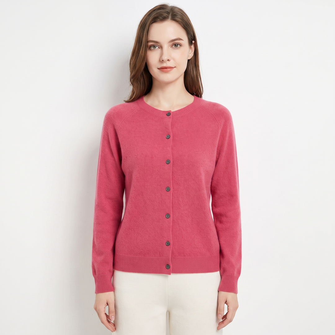 Women's Wool Knit Cardigan Crew Neck Button-Up Long Sleeve Sweater
