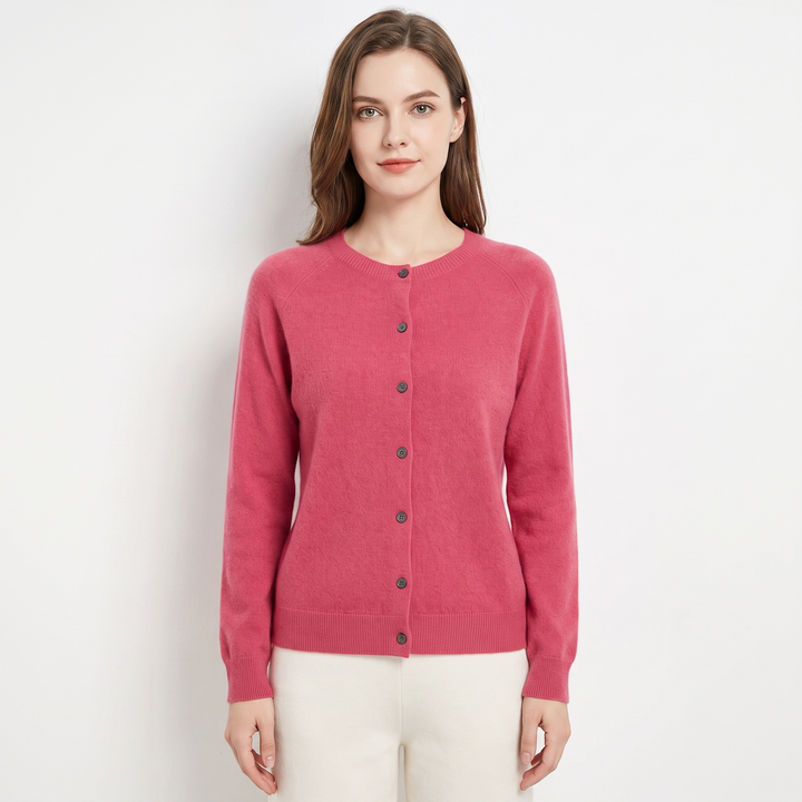 Women's Wool Knit Cardigan Crew Neck Button-Up Long Sleeve Sweater