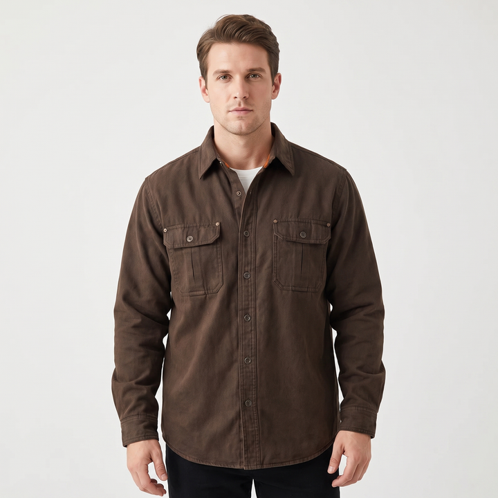 Men's Flannel-Lined Shirt Jacket Snap Button Cotton Workwear Overshirt