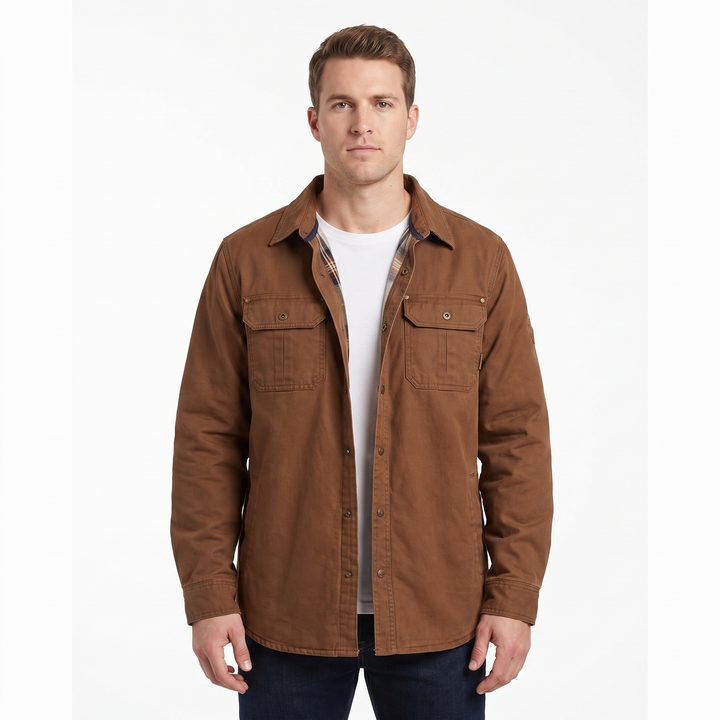 Men's Flannel-Lined Shirt Jacket Snap Button Cotton Workwear Overshirt