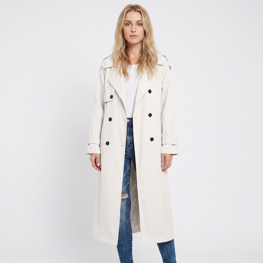 Women's Long Trench Coat Double-Breasted Belted Oversized Lapel Jacket