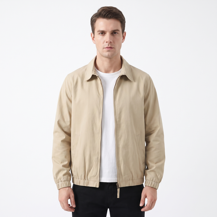 Men's Zip-Up Bomber Jacket Point Collar Cotton Casual Workwear Coat