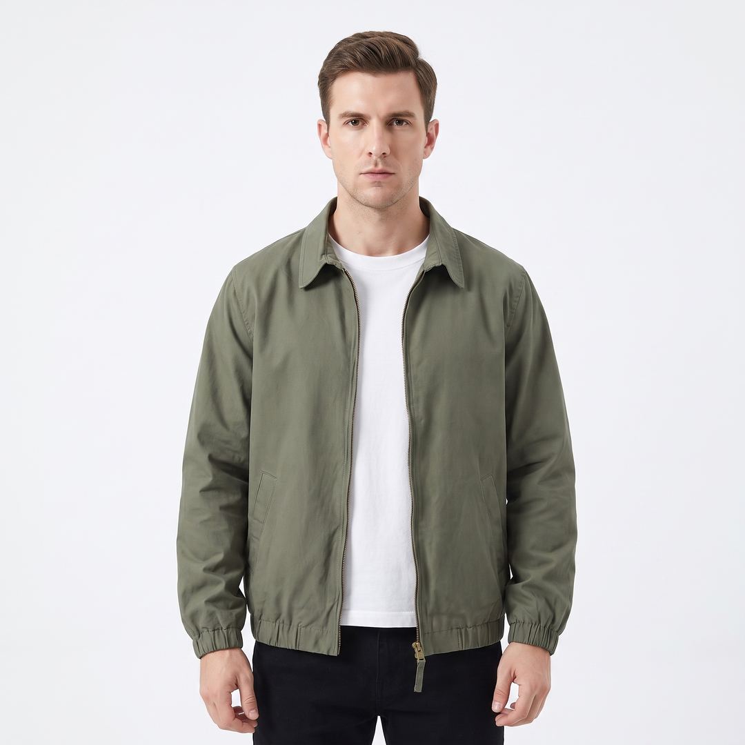 Men's Zip-Up Bomber Jacket Point Collar Cotton Casual Workwear Coat