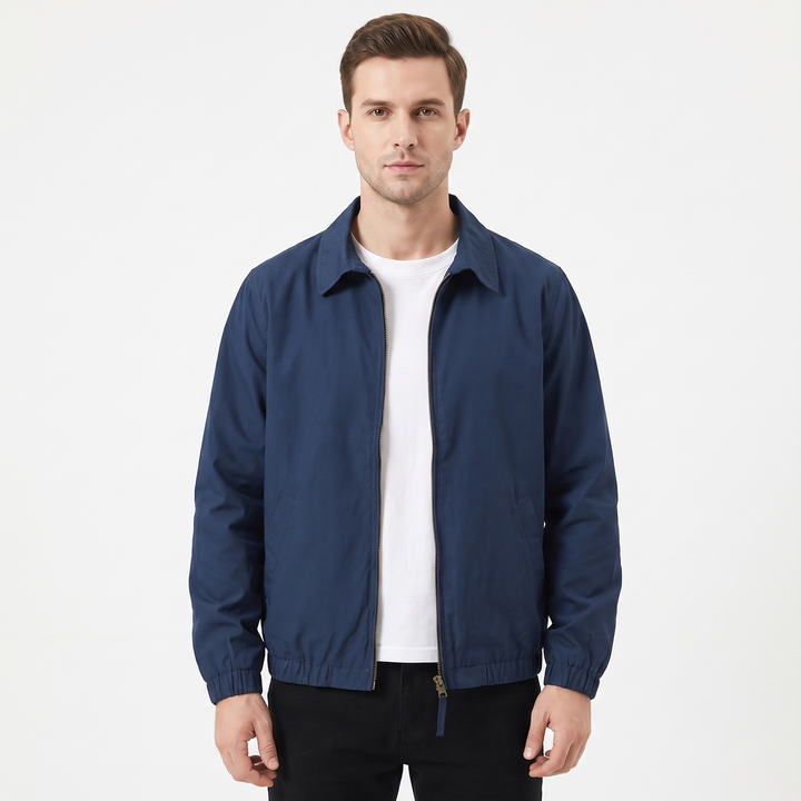 Men's Zip-Up Bomber Jacket Point Collar Cotton Casual Workwear Coat