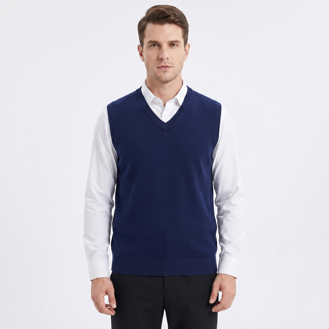 Men's Sleeveless V-Neck Sweater Vest Knit Wool Casual Pullover