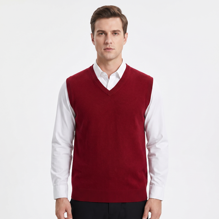 Men's Sleeveless V-Neck Sweater Vest Knit Wool Casual Pullover