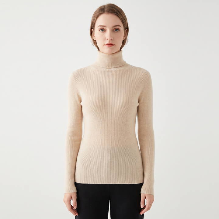 Women's Turtleneck Ribbed Knit Sweater Slim-Fit Long Sleeve Pullover