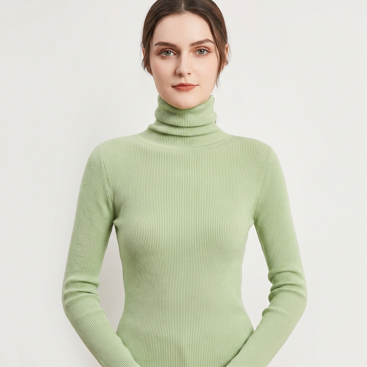Women's Turtleneck Ribbed Knit Sweater Slim-Fit Long Sleeve Pullover