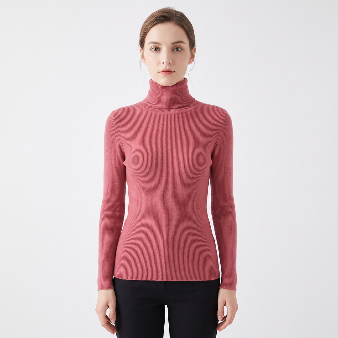 Women's Turtleneck Ribbed Knit Sweater Slim-Fit Long Sleeve Pullover