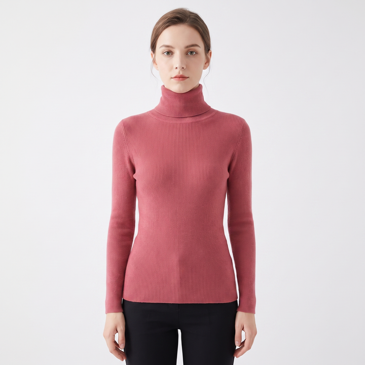 Women's Turtleneck Ribbed Knit Sweater Slim-Fit Long Sleeve Pullover