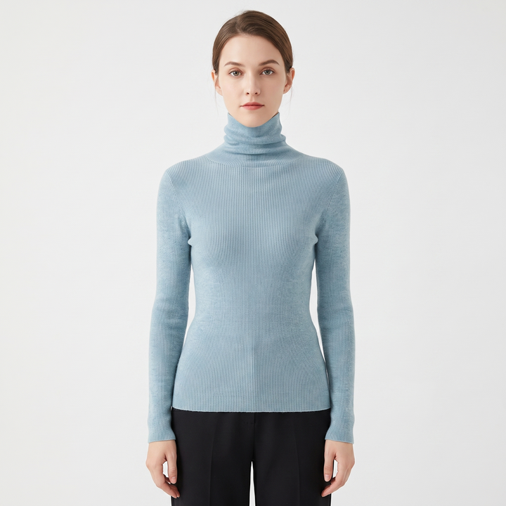 Women's Turtleneck Ribbed Knit Sweater Slim-Fit Long Sleeve Pullover