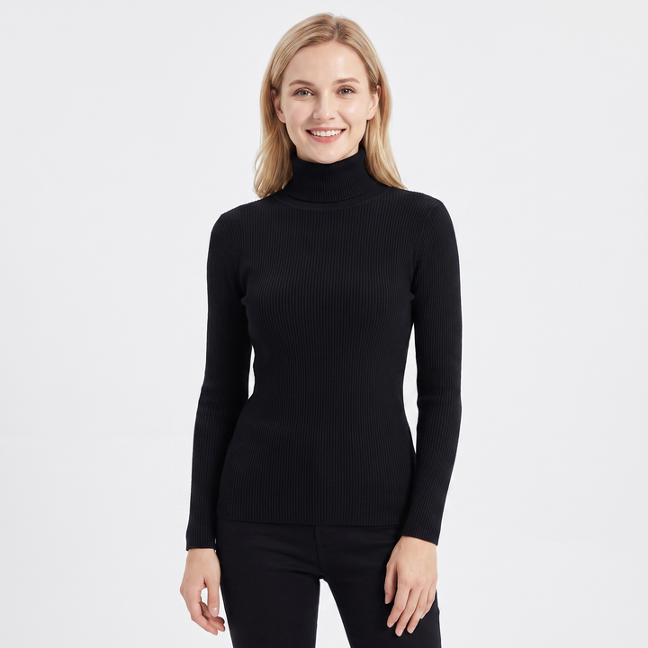 Women's Turtleneck Ribbed Knit Sweater Slim-Fit Long Sleeve Pullover